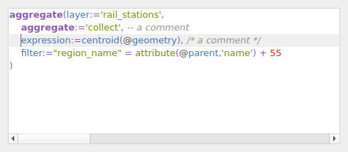 QgsCodeEditorExpression containing a sample QGIS expression