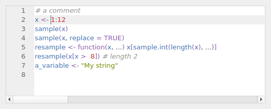 QgsCodeEditorR containing a sample R script