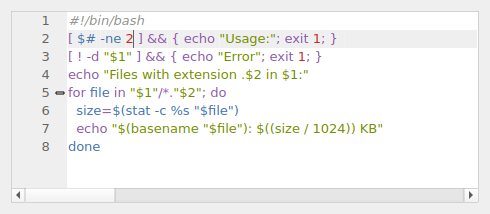 QgsCodeEditorShell containing a sample bash shell script