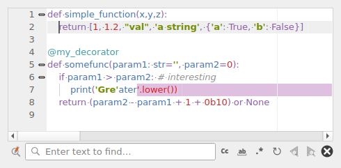 QgsCodeEditorWidget showing the search bar