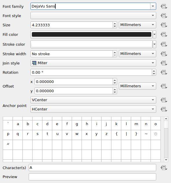 QgsFontMarkerSymbolLayerWidget in a default state