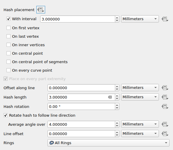 QgsHashedLineSymbolLayerWidget in a default state